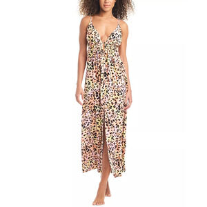 NWT Bar III Leopard Maxi Dress XS Pastel Pink Orange Cheetah Long Beach NEW